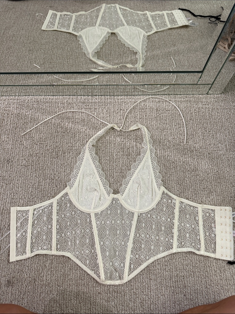 Urban Outfitters Ivory Sheer Lace Halter Longline Bralette